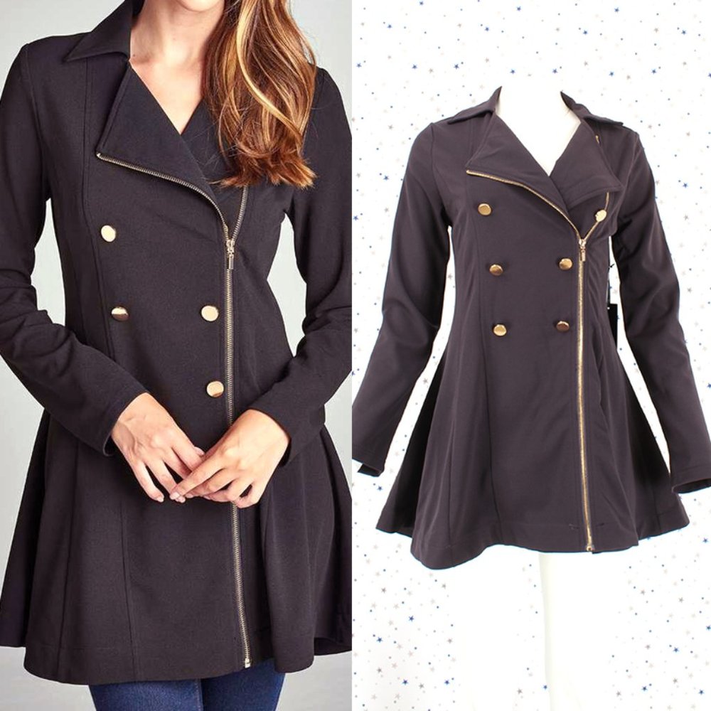 Double Breasted Detail Zip Up Peacoat Lilac Gray